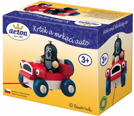 Tahací Krtek a mrkací auto 14cm