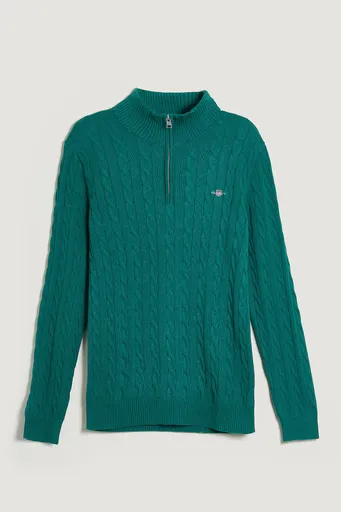 SVETR GANT COTTON CABLE HALF ZIP DEEP FOREST GREEN