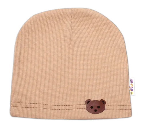Baby Nellys Žebrovaná čepice Medvídek - béžová