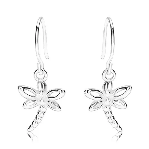 Náušnice ze stříbra 925, malá letící vážka s výřezy na křídlech