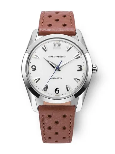Nivada Grenchen Antarctic 35 mm - White Luminova - Brown Racing Strap