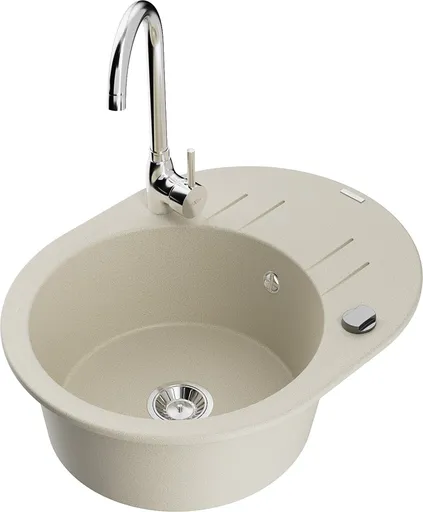 MEXEN/S Kevin granitový dřez s odkapávačem včetně baterie Telma, béžová 6517-69-670200-00