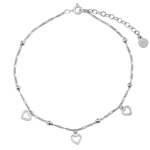 Silvego Stříbrný řetízek na nohu Vanessa se srdíčky a kuličkami ZT71255A