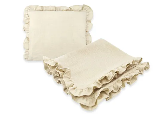 Baby Nellys Luxusní 2D sada Nature - polštářek a deka s volánkem - béžová