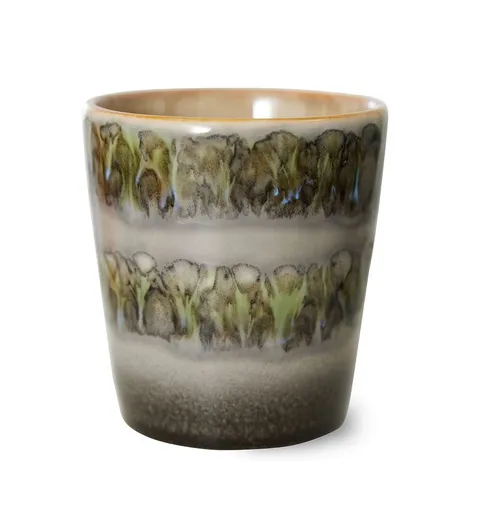 Zeleno-šedý retro hrnek na kávu Coffee 70s Fern - Ø 7,5*8cm / 230 ml  HKLIVING