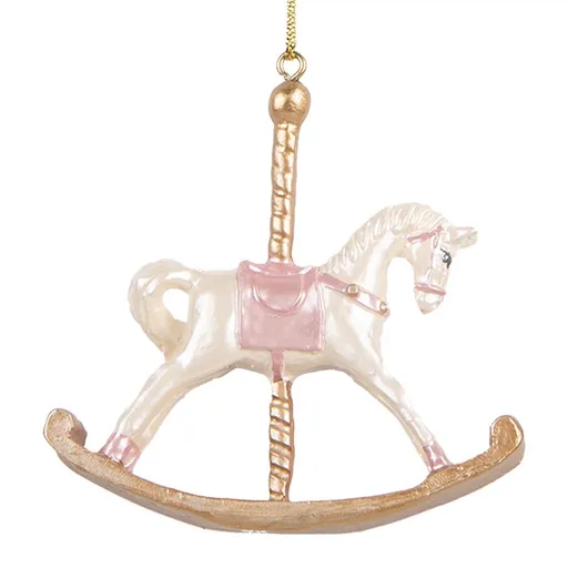 Bílo-zlatá závěsná dekorace houpací koník - 8*2*7 cm Clayre & Eef