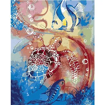 Mořská želva a ryby, 40×50 cm, vypnuté plátno na rám (6053881)