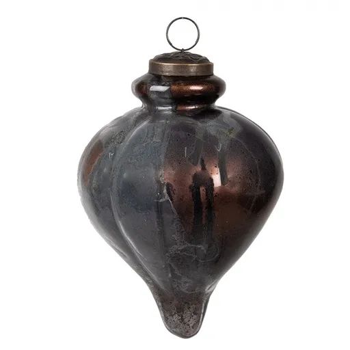 Hnědá antik skleněná ozdobá špičatá baňka - Ø 10*15 cm Clayre & Eef