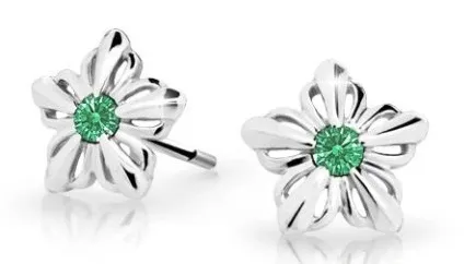 Cutie Jewellery Dětské kytičkové náušnice z bílého zlata C2238-30-X-2 zelená
