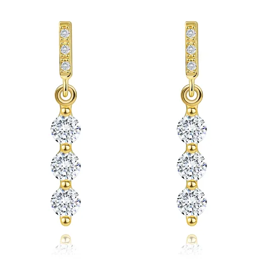 Zlaté visací náušnice 14K s čirými zirkony v řadě