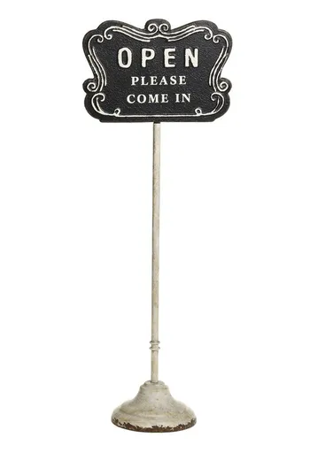 Černo-béžová antik litinová cedule Open/ Closed na noze – 25*15*70 cm Chic Antique