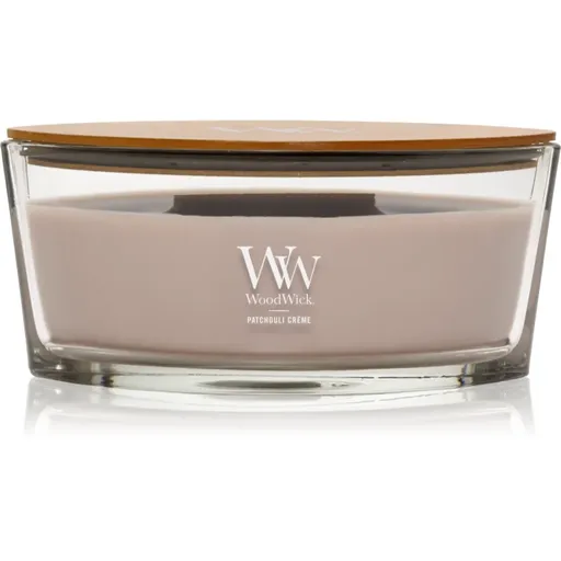 Woodwick Opulent Wood Patchouli Creme vonná svíčka s dřevěným knotem 453.6 g