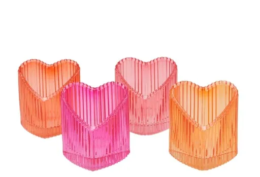 4ks růžový mix skleněný svícen srdce Love Hearts - 7*8 cm daan kromhout