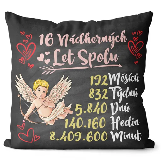 Polštář Nádherných let spolu (Výběr počtu let) (Velikost: 40 x 40 cm, Počet let: 16)