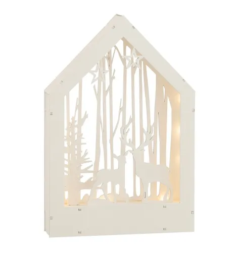 Dřevěná svítící dekorace jelen v lese - 24*5*34 cm J-Line by Jolipa