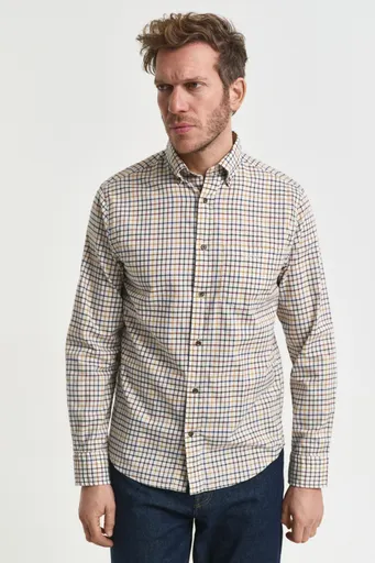 KOŠILE GANT REG TWILL CHECK SHIRT MAHOGANY BROWN