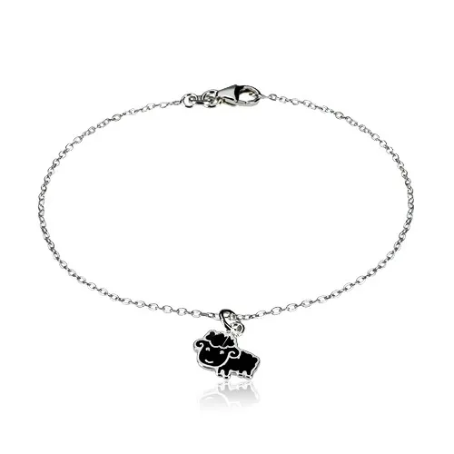 Náramek ze stříbra 925 - blýskavý řetízek a ovečka s černou glazurou