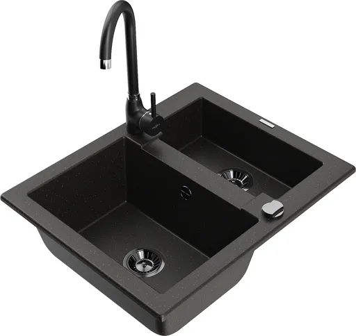 MEXEN/S Carlos granitový dřez 1.5 včetně baterie Telma, černá/zlatá metalik 6518-75-670200-70-B