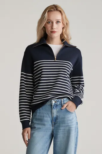 MIKINA GANT BRETON RIB HALF ZIP SWEAT EVENING BLUE