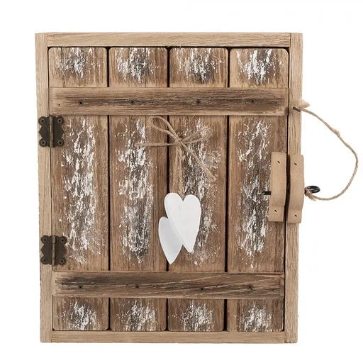 Hnědá dřevěná nástěnná skříňka na klíče se srdíčky Rustic - 24*7*30 cm Clayre & Eef