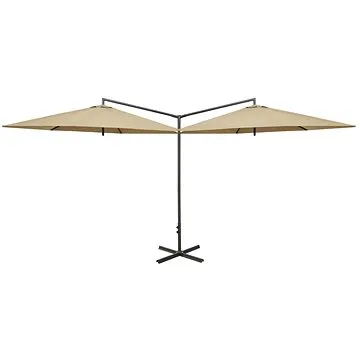 Dvojitý slunečník s ocelovou tyčí taupe 600 cm (312565)