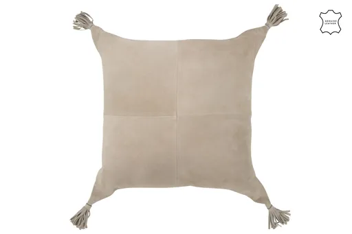 Šedý kožený polštář se střapci Tasse - 45*8*45 cm J-Line by Jolipa