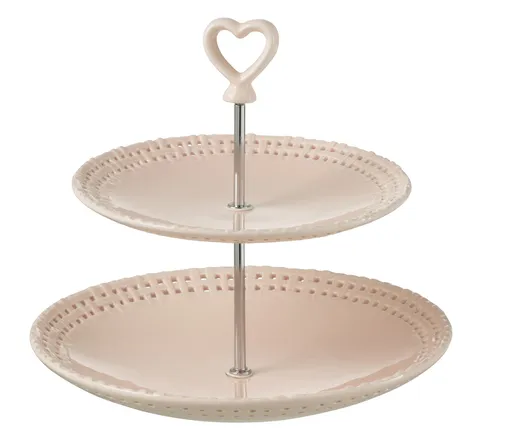 Růžový keramický 2-patrový etažér Hella Pastel Pink - Ø 25*23 cm J-Line by Jolipa