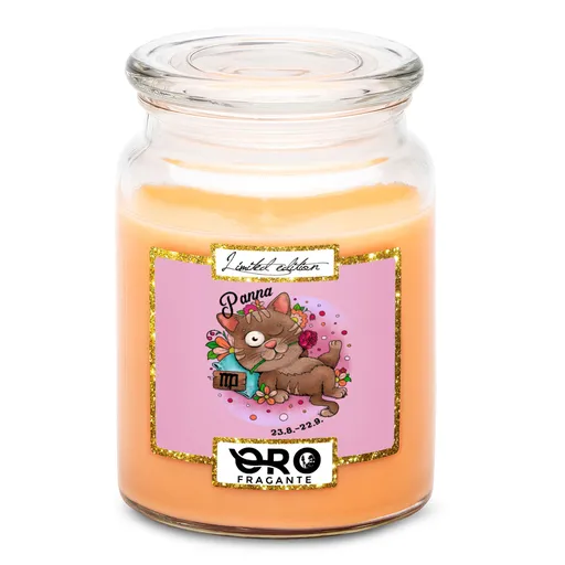 Svíčka Kočičí znamení – panna (Vůně svíčky: Tropické ovoce)