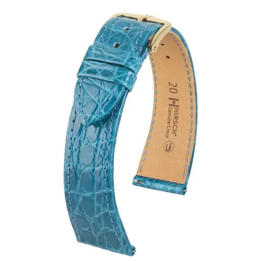 Řemínek Hirsch Genuine Croco - tyrkysový, lesk - 14 mm - M – Střední délka - 12 mm - Rose Gold