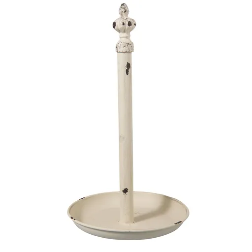 Béžový kovový stojan na kuchyňské utěrky s ozdobou - Ø 20*37 cm Clayre & Eef