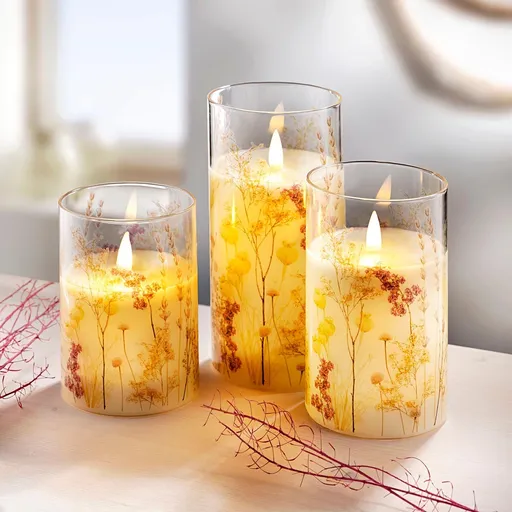 LED svíčky Fiori v dekorativní sklenici, sada 3 ks
