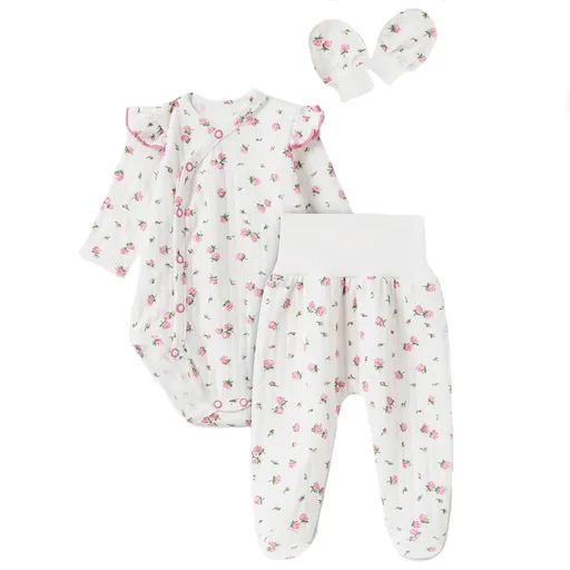 MBaby Bavlněná 3D sada, zavinovací body, polodupačky + rukavičky, Amélie, bílá/růžová