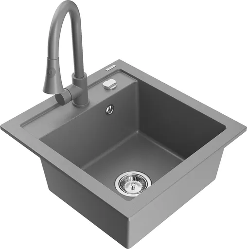 MEXEN/S Vito granitový dřez 1-miska včetně baterie Elia, šedá 6503-71-670101-71