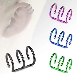 Fake piercing do ucha z chirurgické oceli - anodizovaný trojitý kroužek - Barva piercing: Zelená