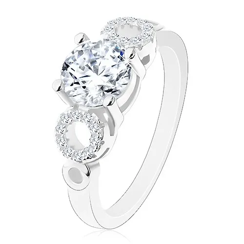 Prsten ze stříbra 925, kulatý čirý zirkon, blýskavé obrysy kruhů - Velikost: 50