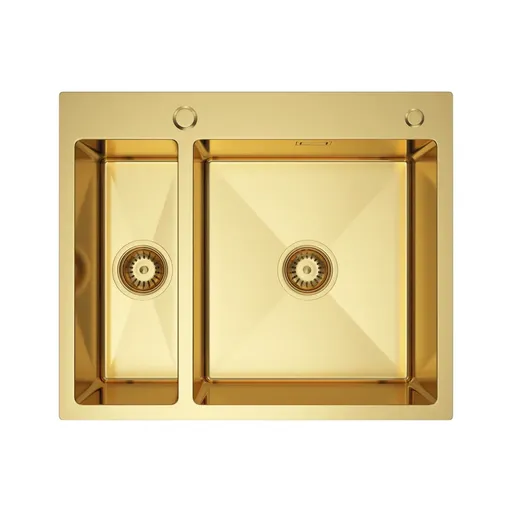 VELAZO Ocelový kuchyňský dřez 61×51, zlatý PVD, jeden a půl dřezu se sifonem VELAZ6151G