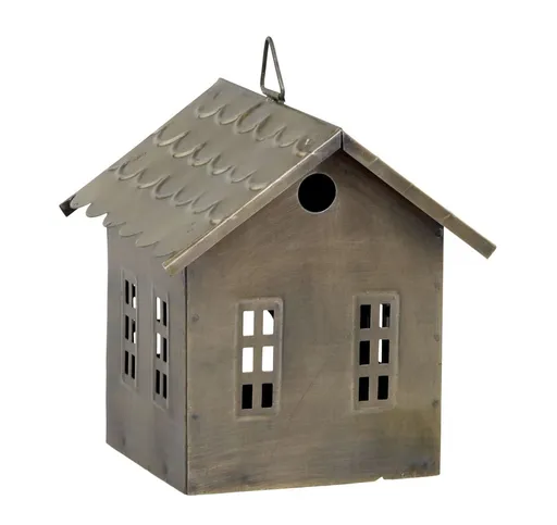 Mosazný antik kovový závěsný domek na svíčku Canie - 14*14*15 cm Chic Antique