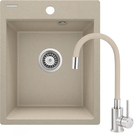 DEANTE Dřez Corio z granitu pískového, s baterií, 1-dřez ZRCP7103