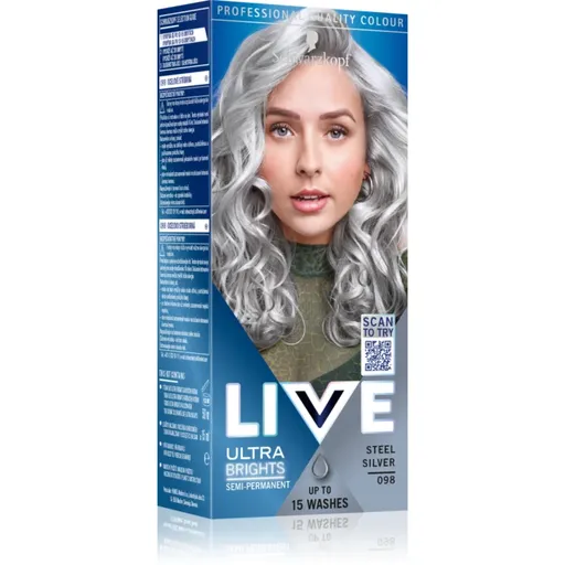 Schwarzkopf LIVE Ultra Brights or Pastel semipermanentní barva na vlasy odstín 98 Steel Silver 1 ks