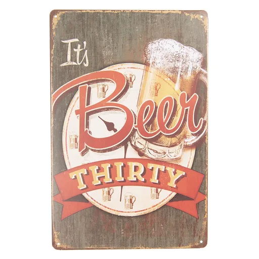 Barevná kovová cedule BEER s imitací dřeva a patinou - 20*30 cm Clayre & Eef
