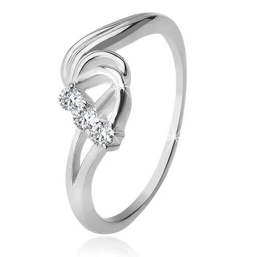 Stříbrný prsten 925, tři čiré zirkony, rozbouřené vlny - Velikost: 49