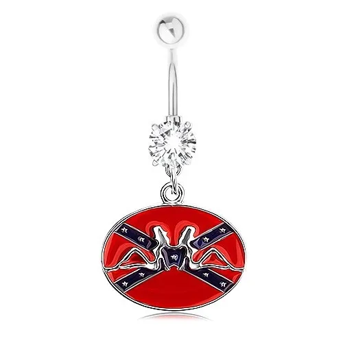 Piercing do pupíku, ocel 316L, zirkon, konfederační vlajka, ženské siluety