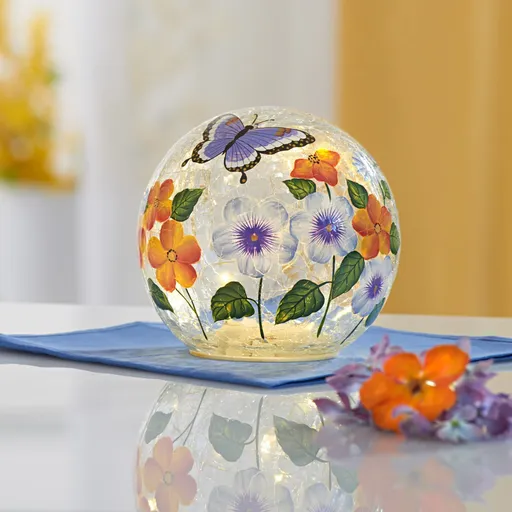 Skleněná LED koule s motýly