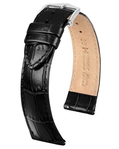 Řemínek Hirsch Louisianalook - černý - 20 mm - L – Standardní délka (doporučujeme) - 18 mm - Stříbrná