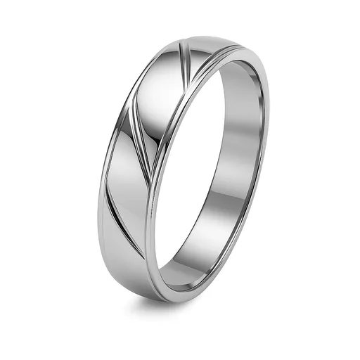 Stříbrný prsten 925 s obručí a diagonálními drážkami - Velikost: 62