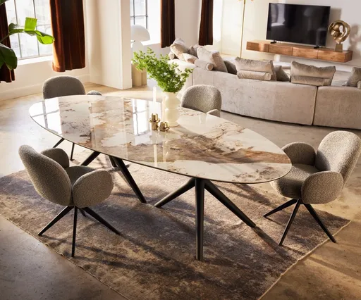 Jídelní stůl Edge oválný 280x130 keramika minas melange bílo