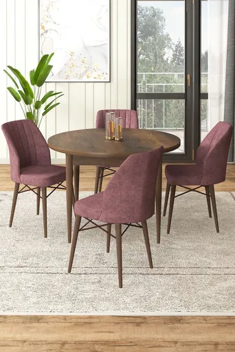 Dining Table & Chairs Set (5 Pieces) Rox - Baroque, Dusty Rose