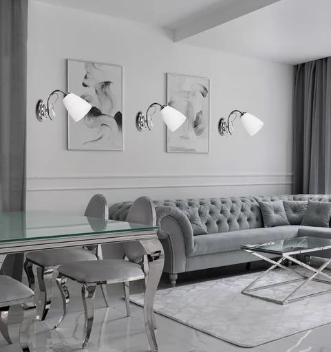 Chromová nástěnná lampa, bílé stínidlo, 40W E14, Ursella