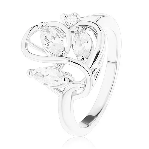 Prsten s lesklými rameny, zvlněné propletené linie, zirkony čiré barvy - Velikost: 49