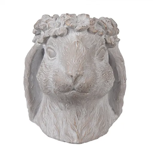 Šedý antik cementový květináč hlava králík L - 21*20*22 cm Clayre & Eef